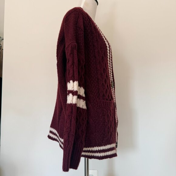 Maroon Cable‑Knit Varsity Cardigan – Size S (Oversized Fit) NWT - Picture 7 of 7